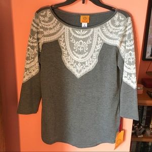 Gray Shirt w/ Lace Detail